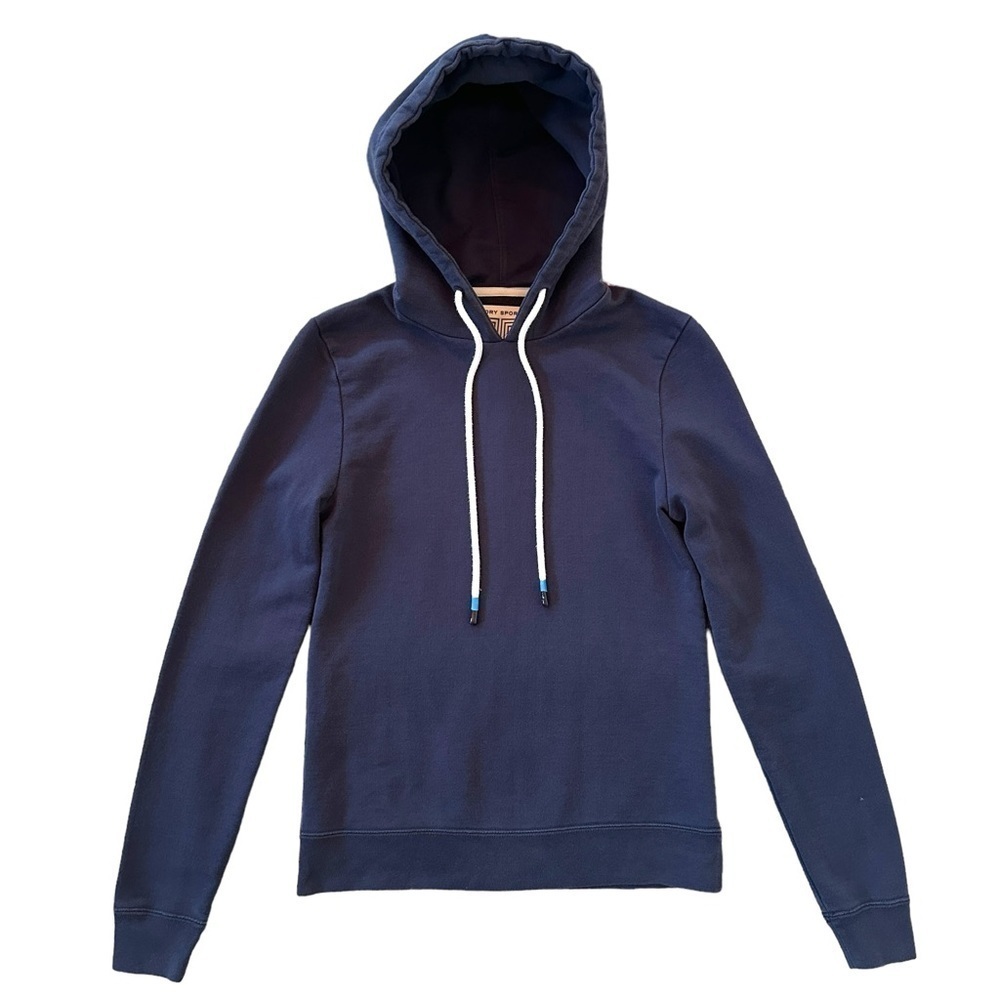 Tory Burch Sport Thick Knit Cotton Hoodie Sweatshirt in Navy Size XS
